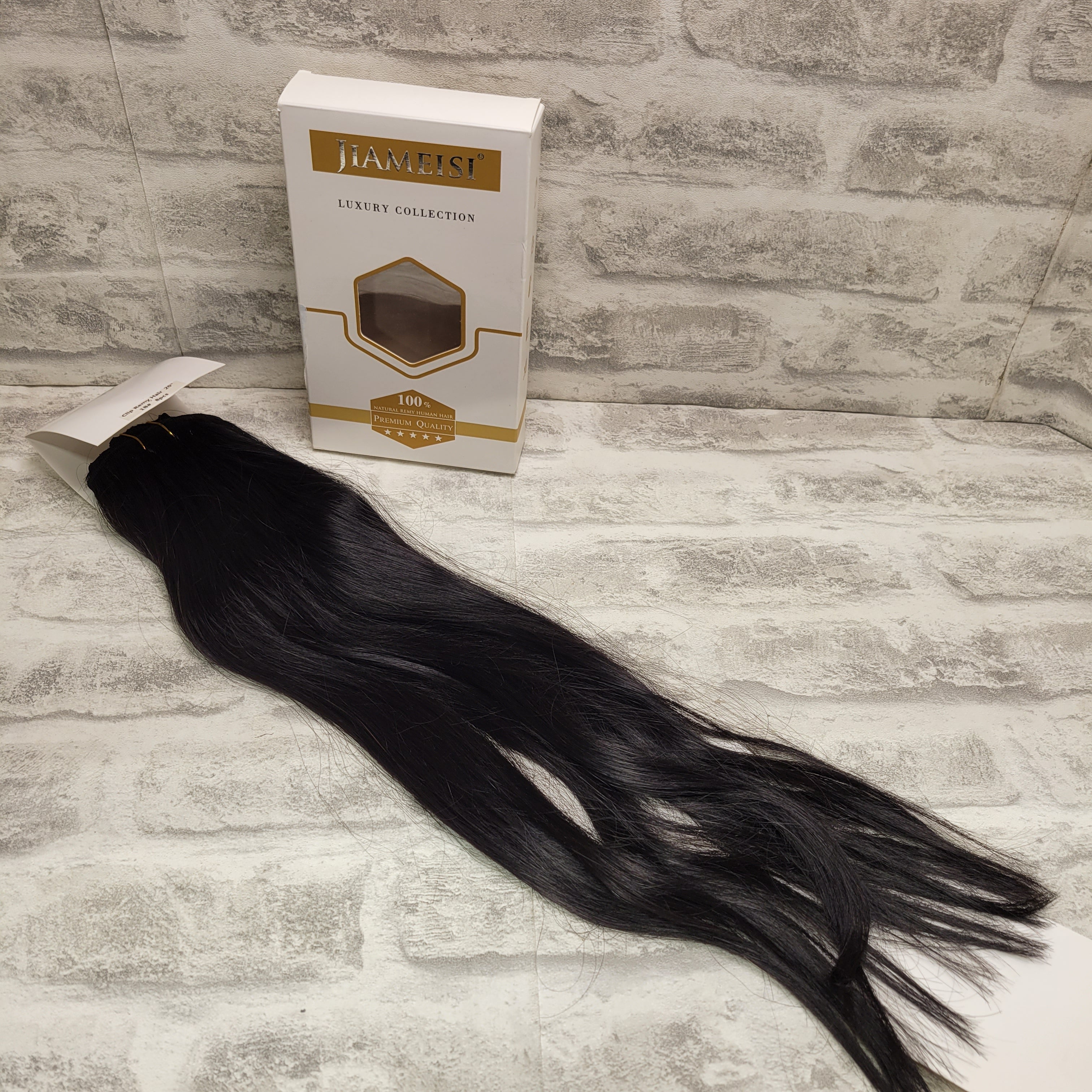 Clip In Human Hair Extensions, #1B Natural Black, 20" (7780176888046)